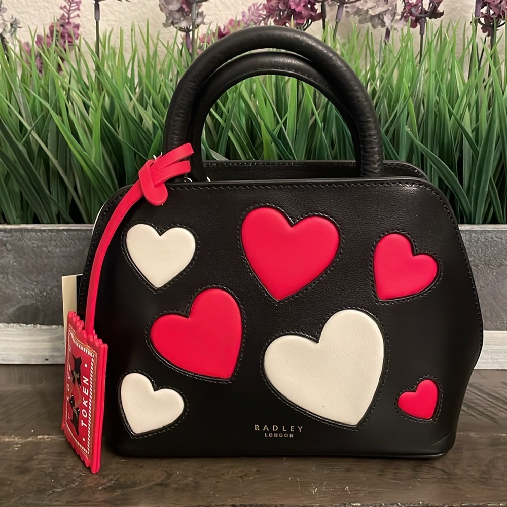 Radley London Valentine's Heart Mini Zip-top Leather Grab Satchel, NWT